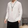 Men's Linen Hanfu Style Long Sleeve T-Shirt with Frog Buttons (Plus Size Available)