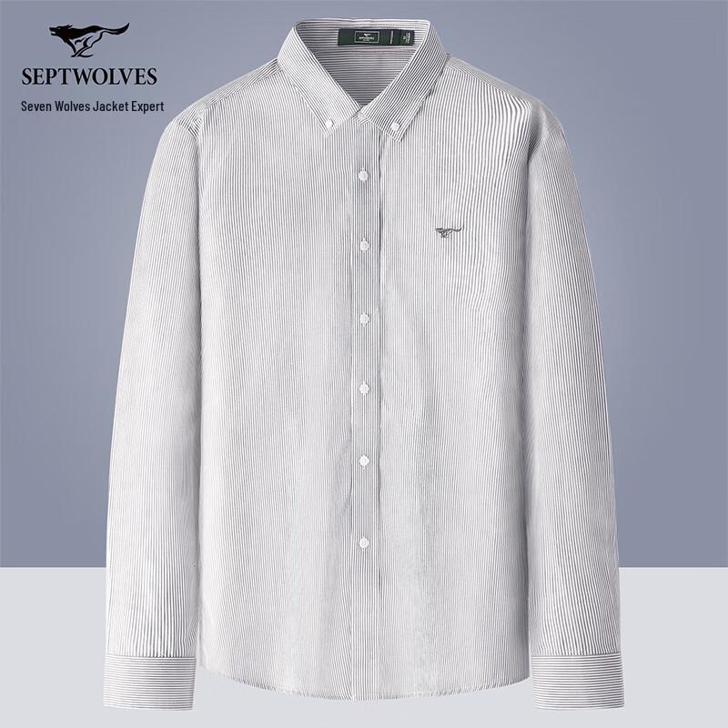 SEPTWOLVES Мужская рубашка Оксфорд с длинным рукавом в стиле business casual