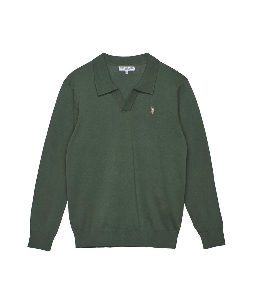 USPOLOASSN Cotton Long Sleeve Collared Knit_Khaki