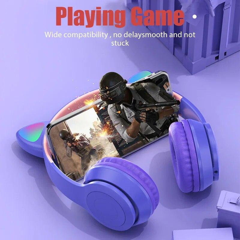 P47M Беспроводная Bluetooth-гарнитура Gamer Cat со светодиодной подсветкой Водонепроницаемые шумоподавляющие наушники Беспроводные наушники Bluetooth-наушники