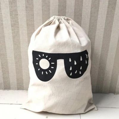 Toy Home Canvas Storage Bag Animal Stripe Pattern Cotton Laundry Bag Cute Basket Drawstring Dirty Clothes Organizer Bag