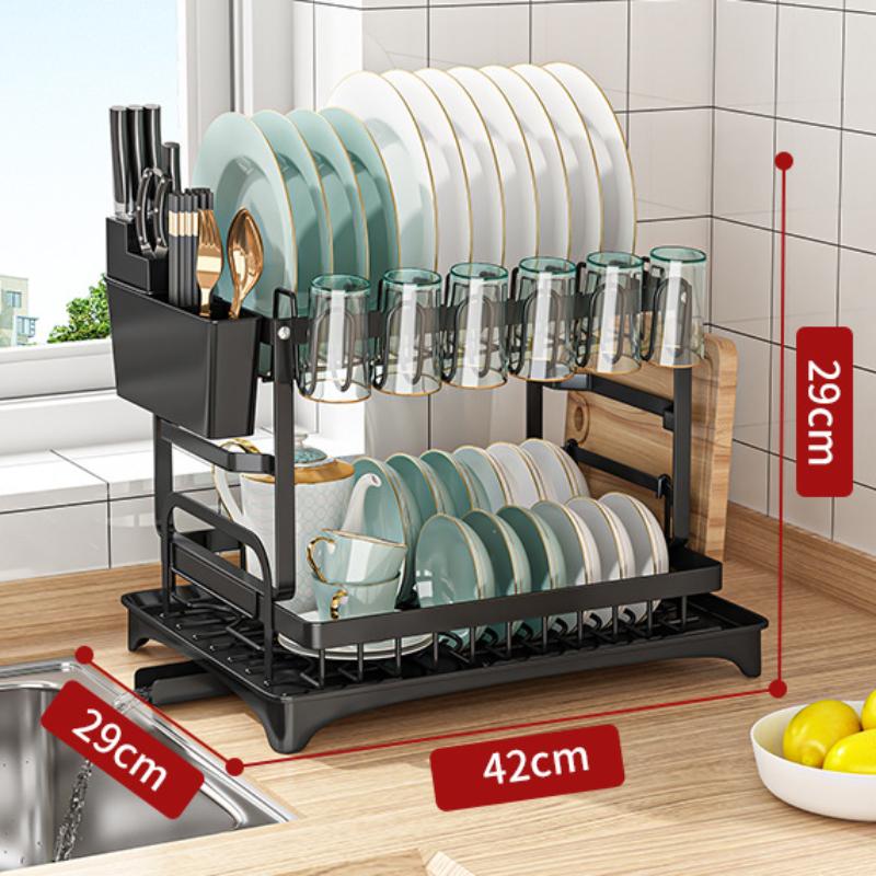 Стеллаж для сушки посуды Сливная стойка Двойная стойка из кованого железа Стеллаж для хранения кухонной стойки