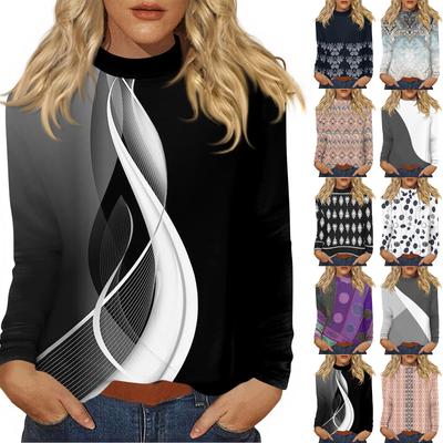 Женский повседневный топ с длинным рукавом и средним воротником