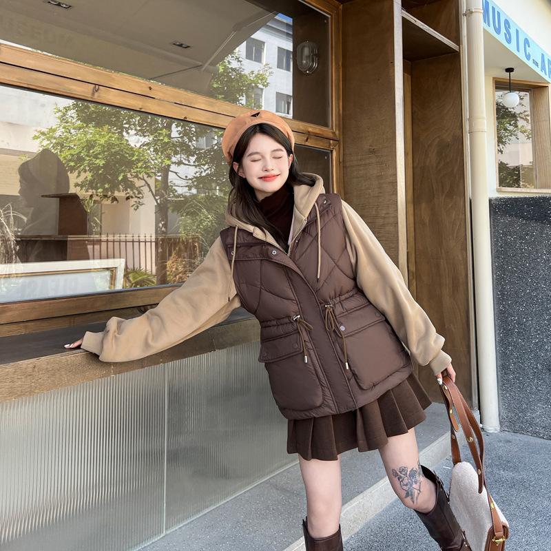 Зимний жилет свитер с капюшоном двухслойная пуховая хлопковая куртка жилет на талию женский девушка