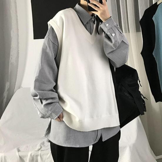 Мужской свитер с V-образным вырезом, однотонный универсальный весенний свитер без рукавов для школы