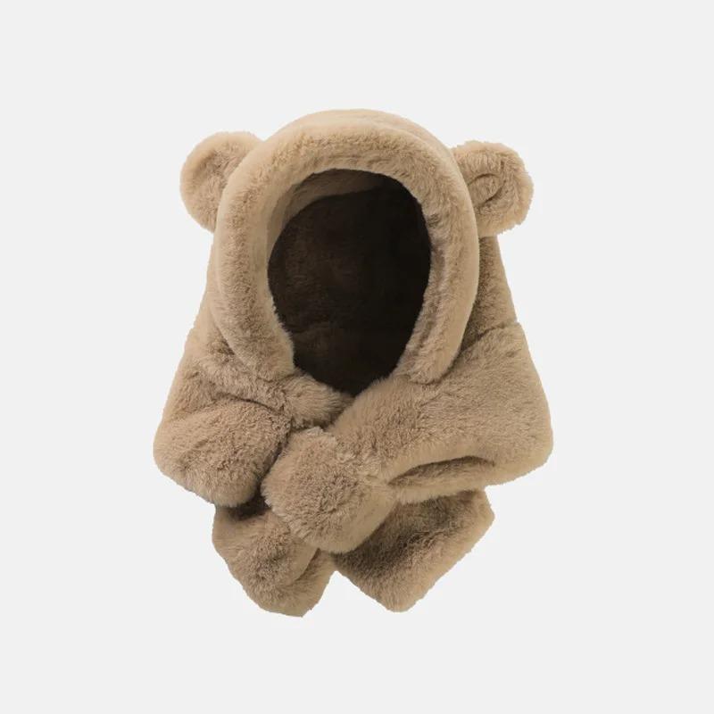 Faux Fur Winter Baby Hat Scarf One-Piece Soft Kids Cap for Girls Boys Cartoon Warmer Neck Ears Baby Bonnet Infant Accessories