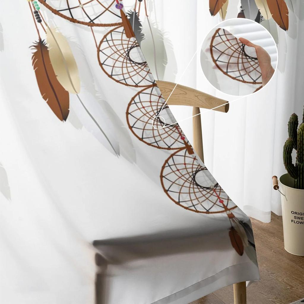 Dream Catcher Watercolor Feather Pattern Modern Tulle Curtains for Living Room Bedroom Home Kitchen Window Sheer Curtains