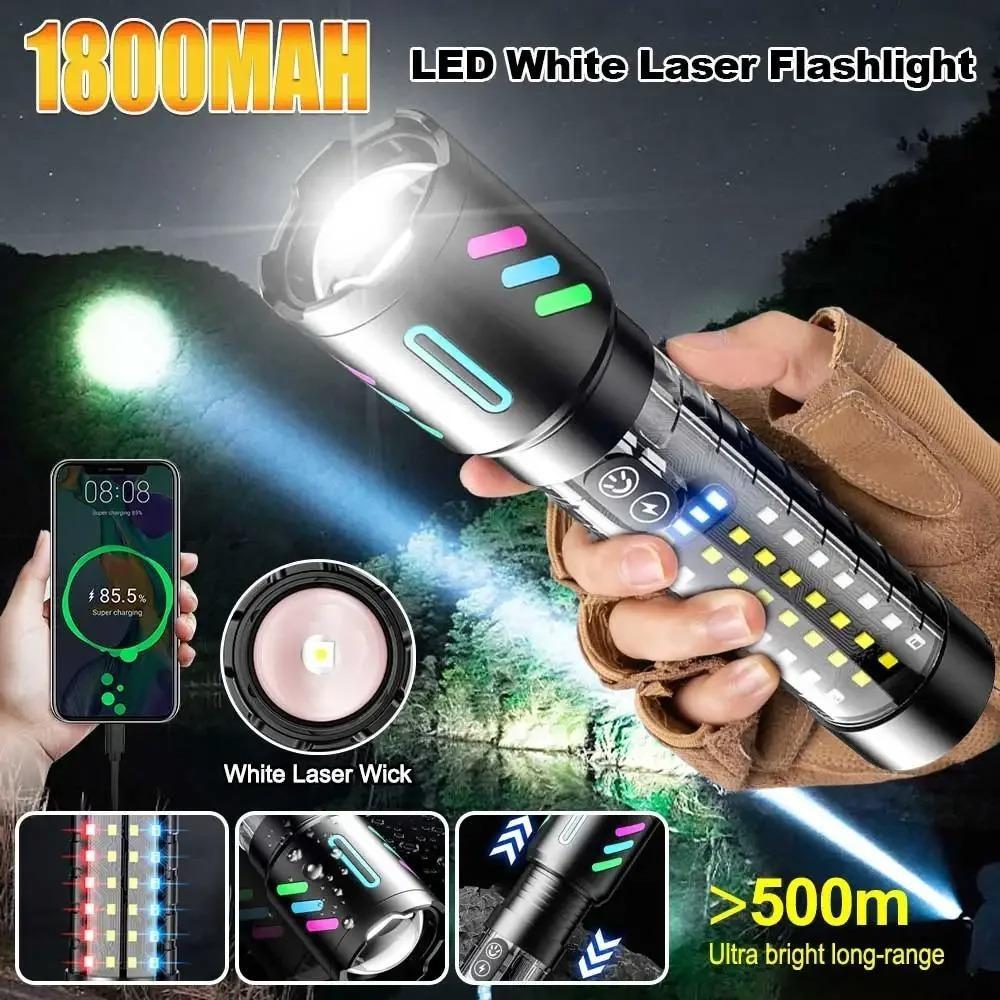 Мощный универсальный светодиодный перезаряжаемый фонарик для улицы с зарядкой Type-C, мощный ручной фонарик COB со встроенным аккумулятором