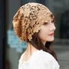 2CPS Women's Ethnic Style Flower Hat Hollow Single-Layer Pull-On Hat Rhinestone Retro Head-Wrapping Dual-Use Headscarf Hat