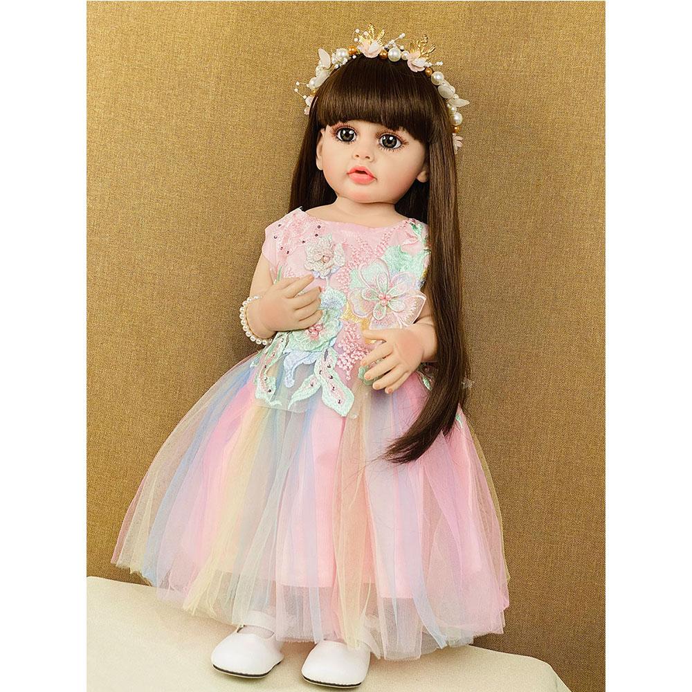 55 см 22 дюйма, кукла розового цвета, мягкая силиконовая виниловая кукла Reborn для маленьких девочек, принцесса Бетти с длинным париком, волосы, куклы, игрушки
