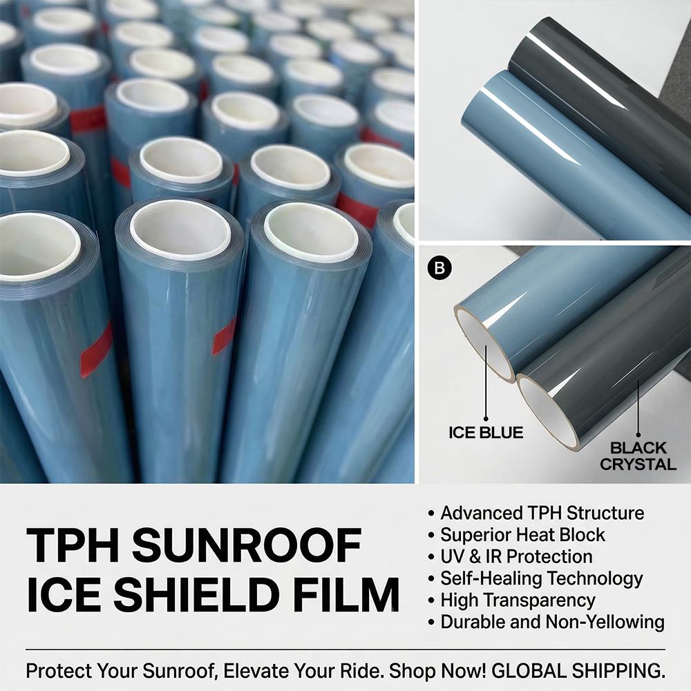 TPH Car Sunroof Ice Film Heat Insulation UV Protection Sticker Universal Panoramic Roof Window Tint Sunshade Summer Cooling Film