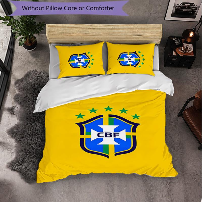 Brazil national football team 3 Piece Bedding Set Soft Duvet Cover Set with Pillowcases Printed Bedroom Decor Set for Home
