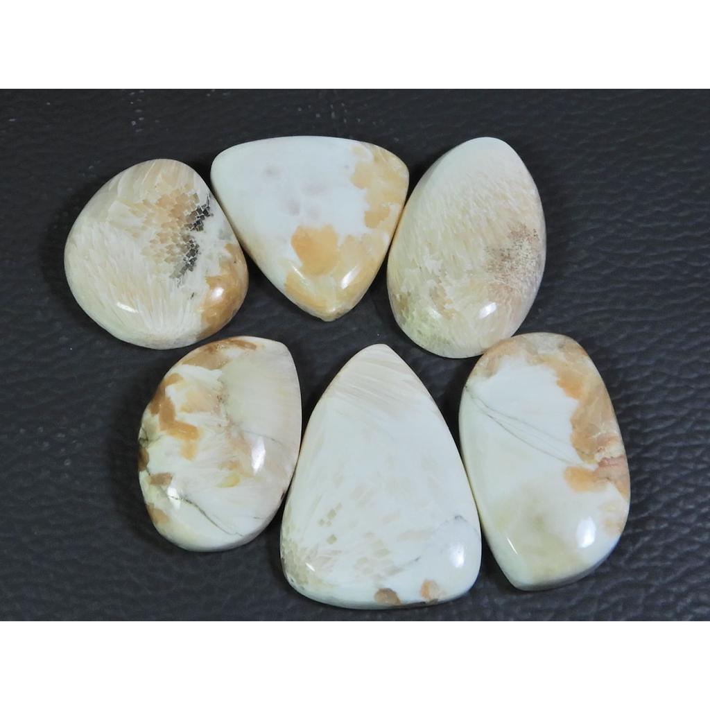06Pcs Natural Scolecite Mix Cabochon Loose Gemstone Lot 197Cts. A-766