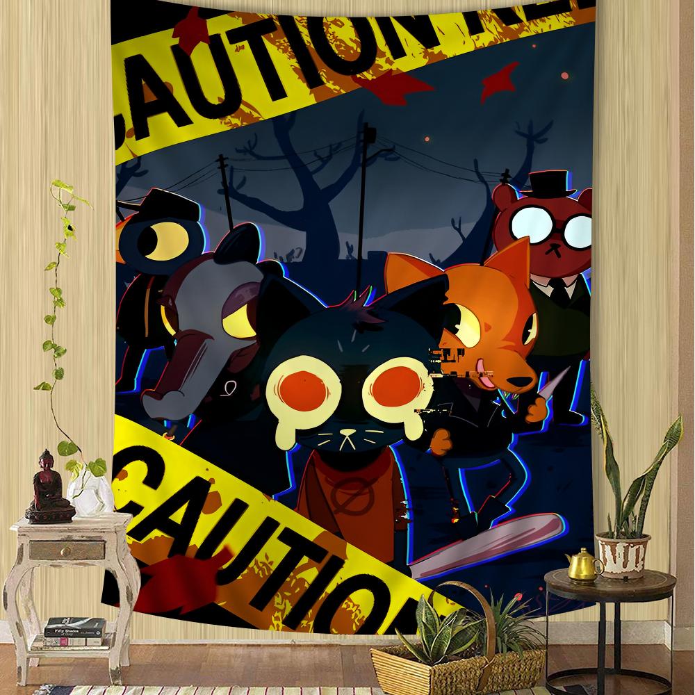 Night in the Woods Full Character Silhouette Wall Tapestry Gradient Background Cozy Room Decor for Indie Game Nostalgic Fans
