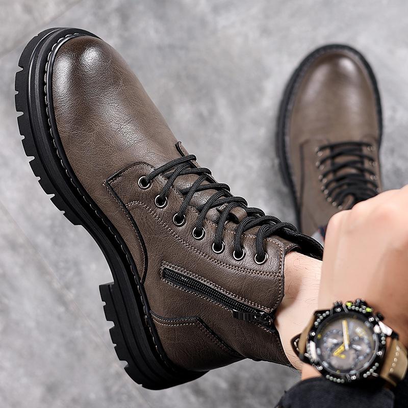 Ботинки Мартина мужские осенне-зимние теплые в британском стиле ретро мужские бархатные мужские кожаные ботинки высокие ботинки-тимберленды 2025