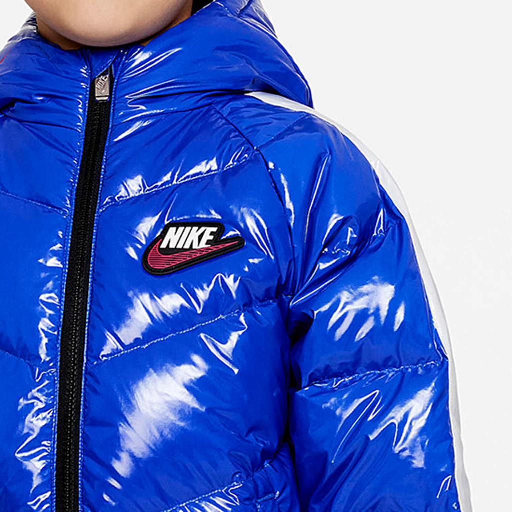 Nike Спортивная куртка с капюшоном, однотонная, теплая, на утином пуху, детская верхняя одежда, синяя DO3605-480