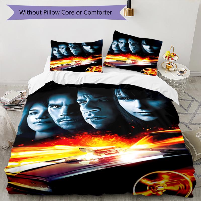 3pcs Fast and Furious pattern bedding set duvet cover set includes duvet cover &pillowcases, perfect all season bedroom decoration & gift