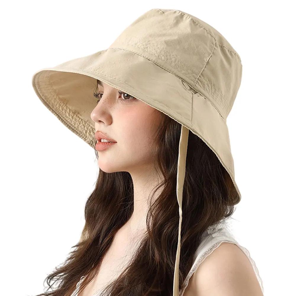 Summer Quick Dry Breathable Fisherman Hat Solid Color Lace Up Wide Brim Sun Hat Adjustable UV Protection Summer Visor Hat