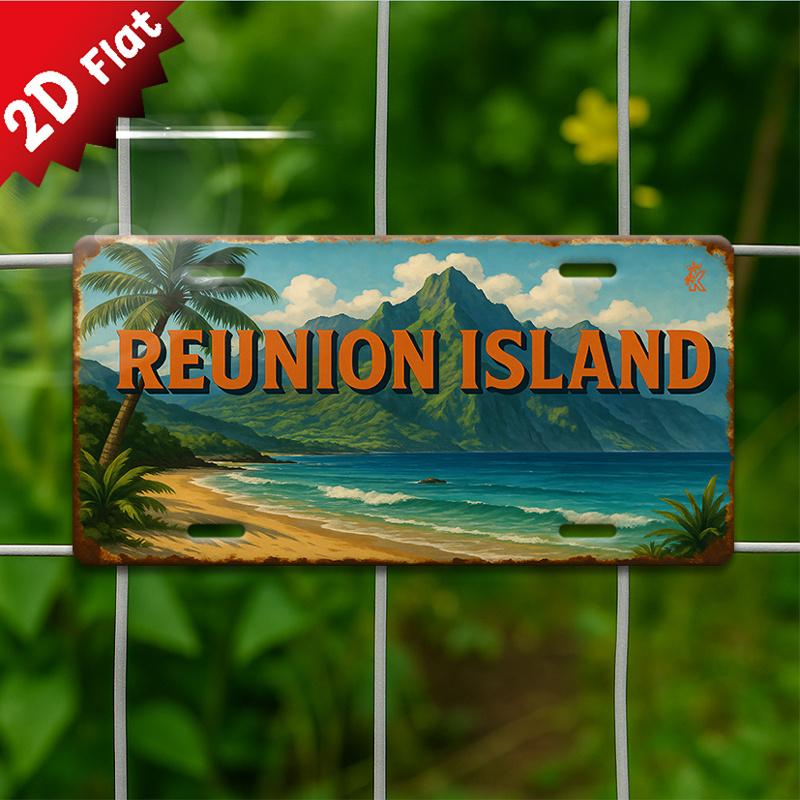 D Flatpc Vintage Metal Sign Decorative Sign Tropical Beach Style Decor Reunion Island Tropical Landscape Vintage Gas