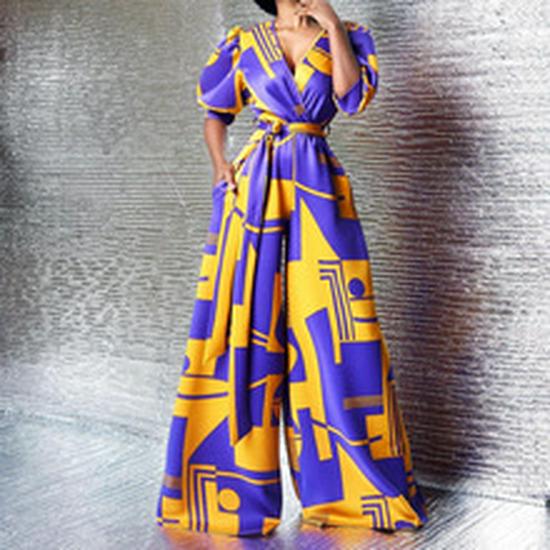 2024 Лето Женское Платье Больших Размеров с Рукавом-трубой, Круглым Вырезом, Разрезом На Бедрах, Африканское Платье