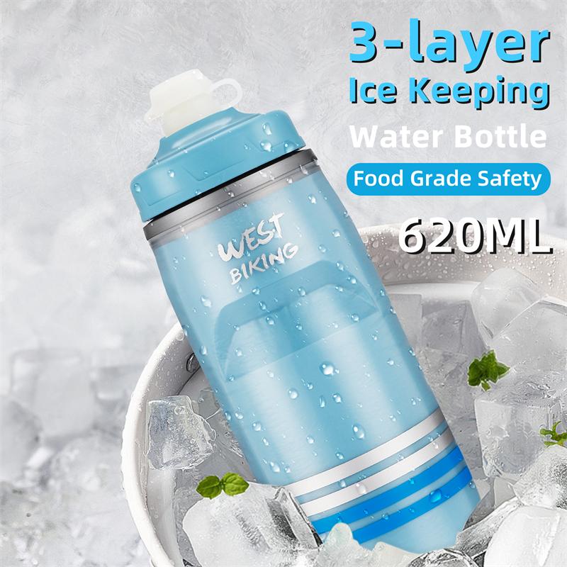 WEST BIKING 3 Layer Cold Insulated Cycling Water Bottle 620ML Portable MTB Road Bike Heat And Ice-Protected Fitness Bottle