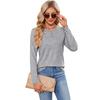 Women's Autumn/Winter Pullover Top Solid Color Button O Neck Comfortable Long Sleeve Buckle T-Shirts
