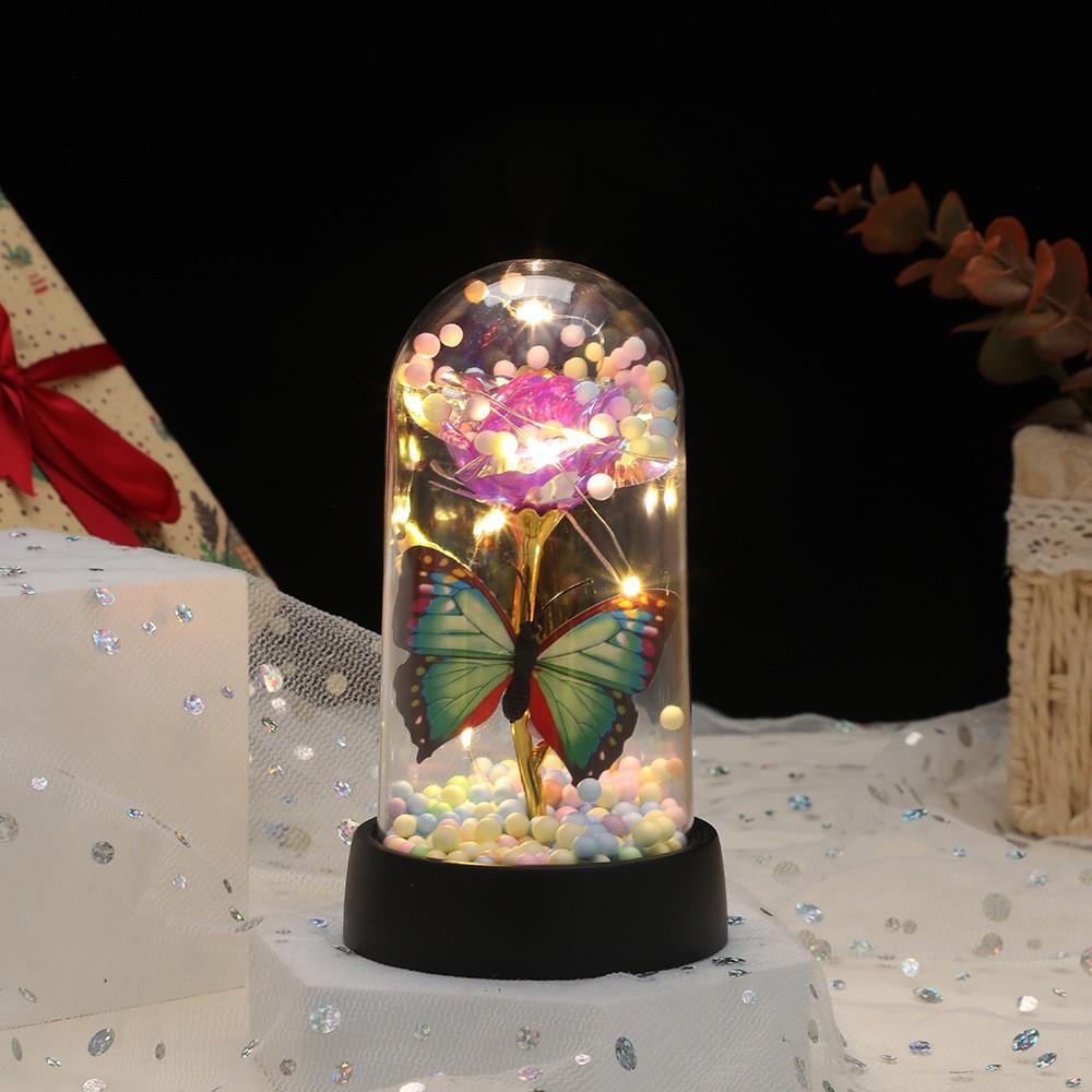 Eternal flower glass cover gold foil flower colorful led light romantic valentine's day christmas creative gift ornament