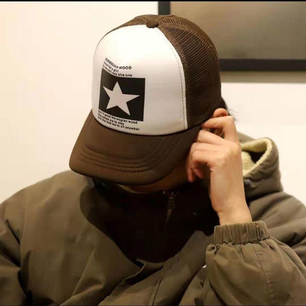 Hip Hop Letter Korean Five-pointed Star For Women Mesh Hat Snapback Cap Visors Cap Baseball Cap