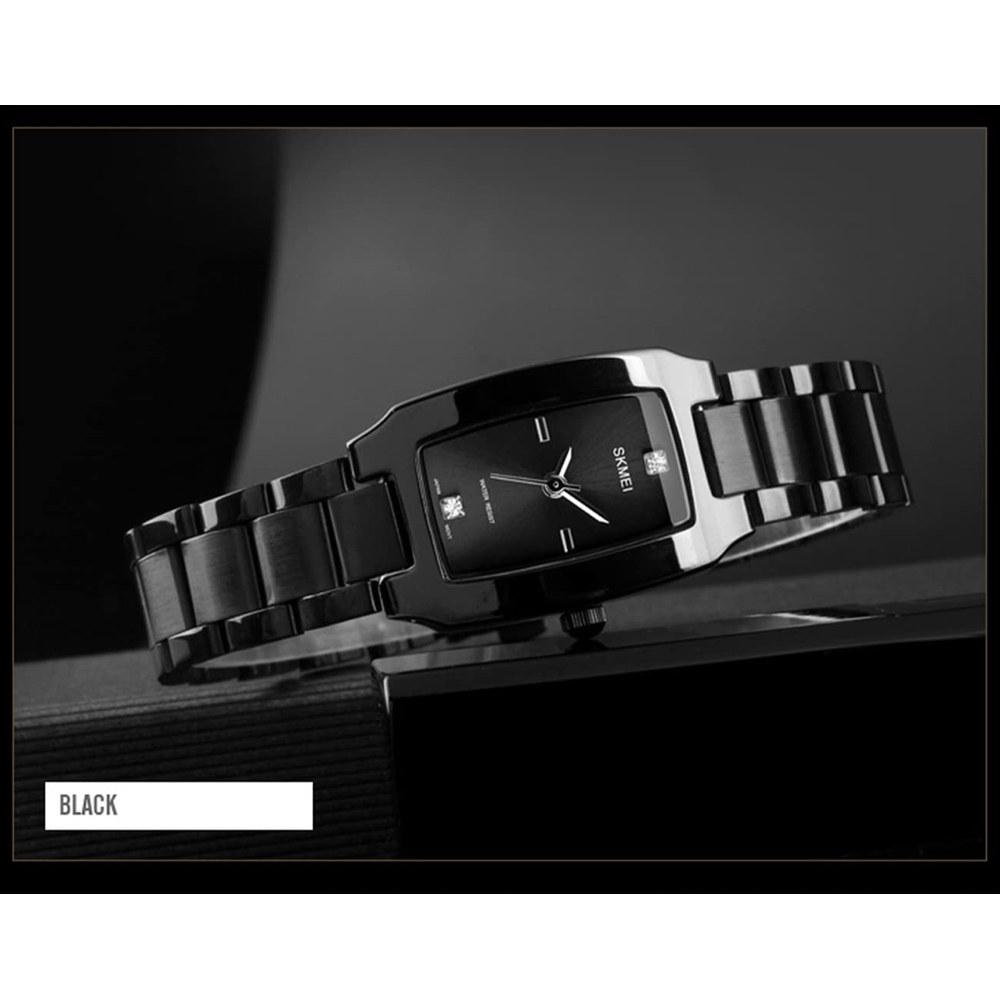 SKMEI Women's Square Watch Simple Stylish Waterproof Casual Analog Quartz Small Stainless Steel Elegant Gift Black