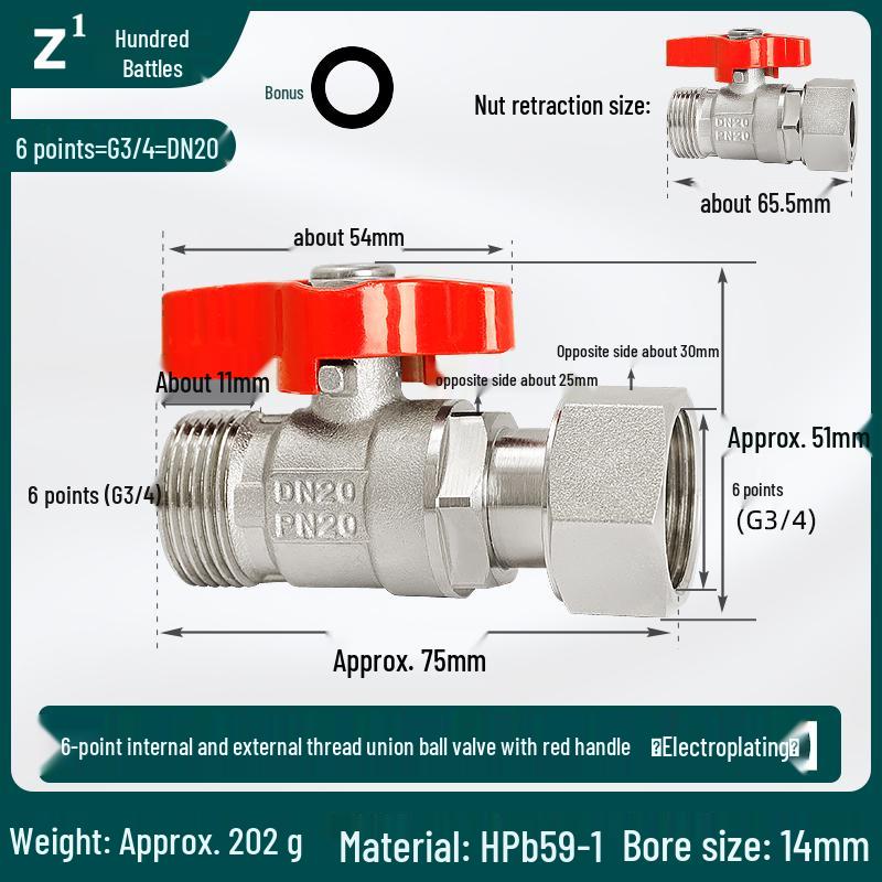 4-6 Point Copper Ball Valve: Internal/External Thread, Straight-Through Water Switch