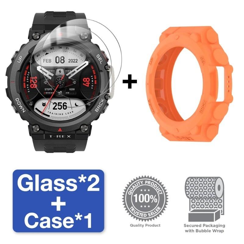 Стекло+чехол для Amazfit T-Rex 2 Защитная пленка для экрана из закаленного стекла и мягкий защитный бампер T Rex 2 Rex2 Чехол Аксессуары