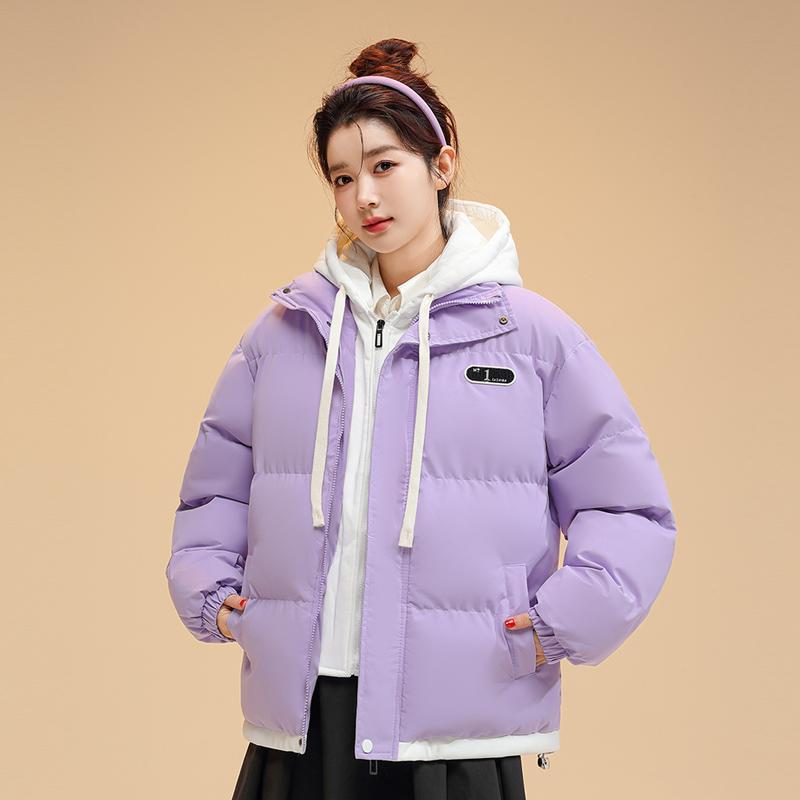 Fashionable Short Splicing Cotton-padded Oversize Jacket for Women In Winter