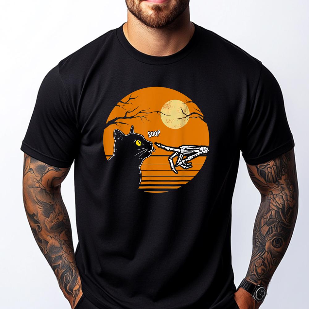 Cat Skeleton Hand Boop Halloween Pet Girl White Graphic Tee Summer Sale Print Sports T Shirt Unisex Fall High Quality Unisexs Tshirt