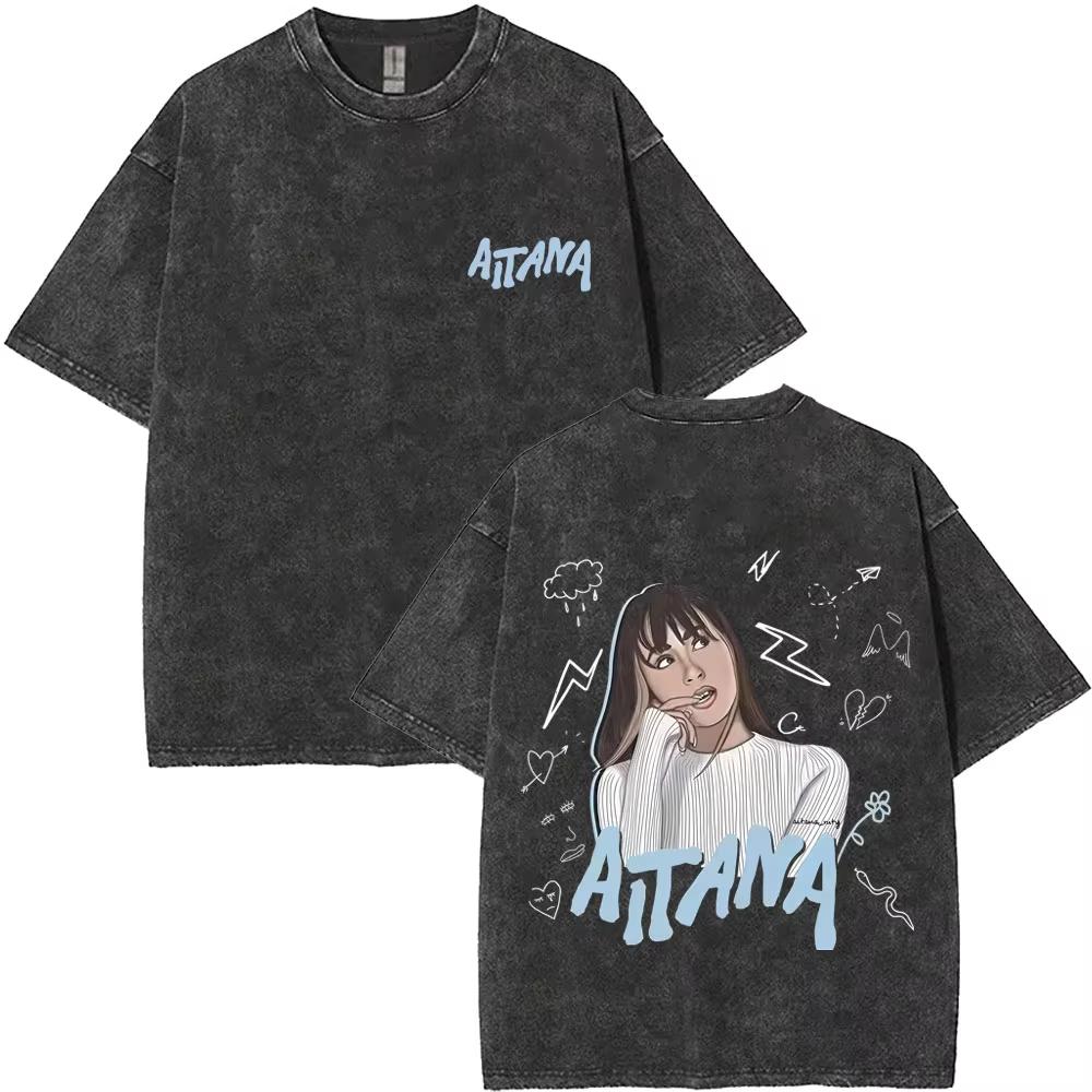 I Love Aitana CUARTO AZUL Washed Vintage Tshirt Men Women Fashion Pop Music TShirts Unisex Casual Oversized Short Sleeve Tshirt