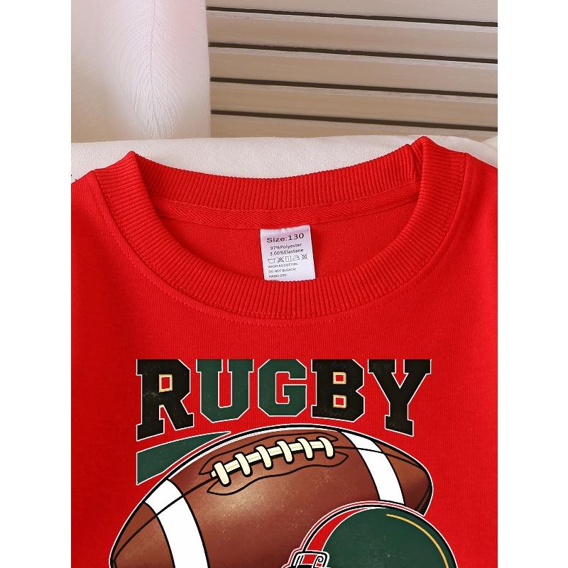 Женский лонгслив с круглым вырезом и принтом 'Rugby Touchdown' Подходит для весны и осени, Модный и повседневный