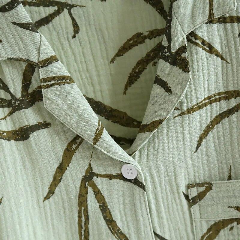 2025 Японский новый женский пижамный комплект весна/лето 100% хлопок креп тонкий зеленый Home Fury брюки с длинными рукавами комплект из двух предметов