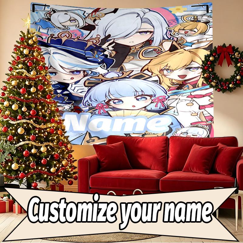Custom Name Personalized Genshin Impact Print Tapestry, Wall Art Decor, Bedroom, Dorm, Apartment, LivingRoom, Party Backdrop, Gift for Birthday