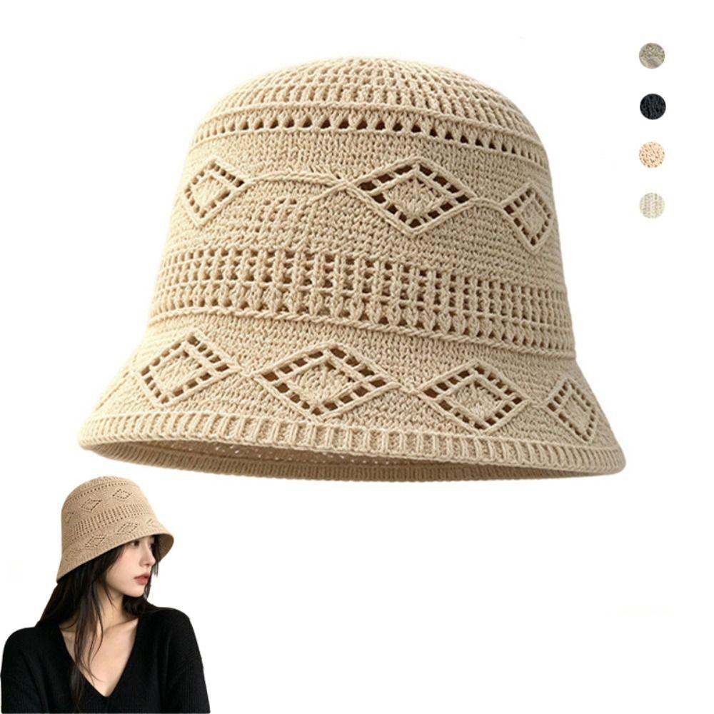 Knitted Texture Bucket Hat Breathable Thin Sun Hat Stylish Crochet Hat Casual Wear