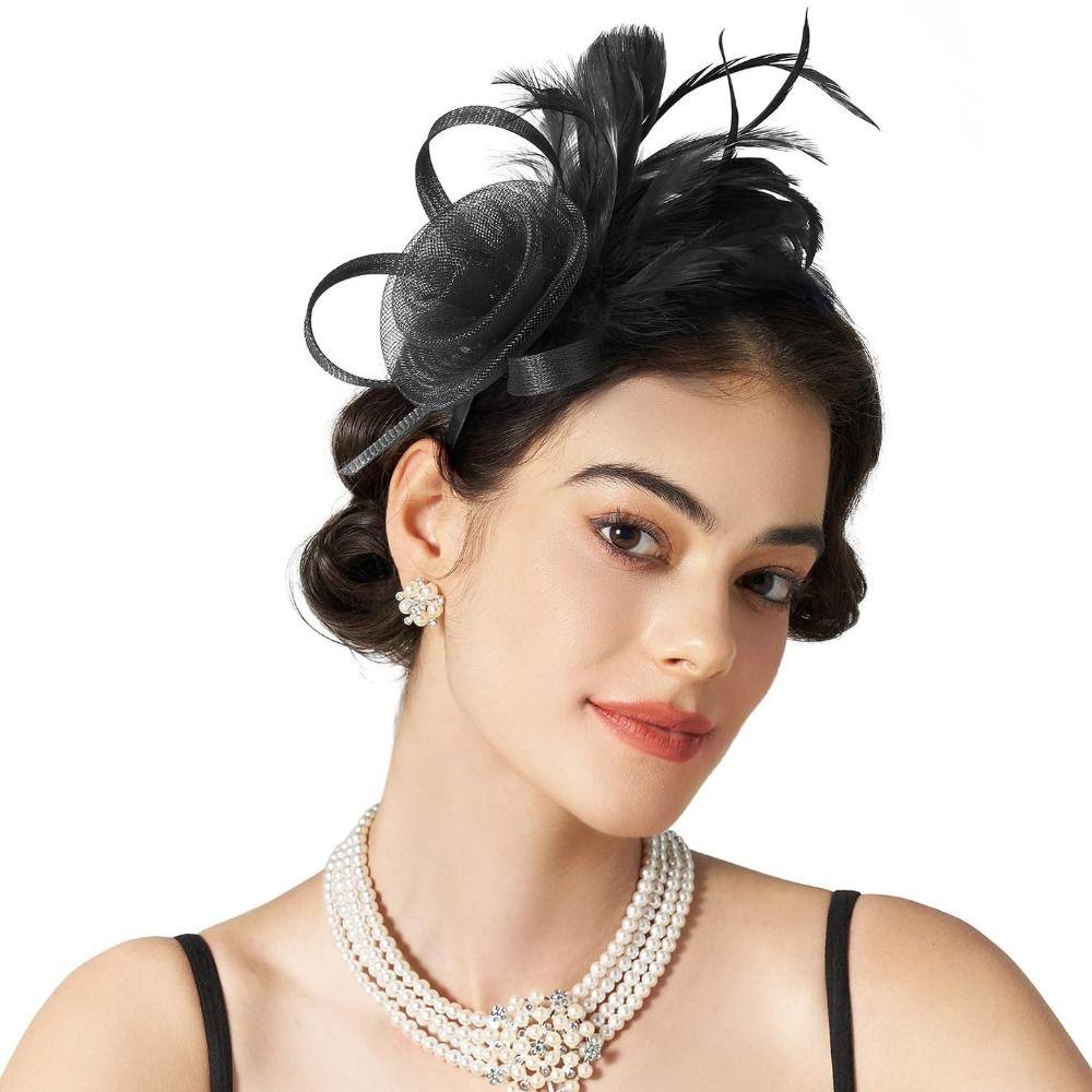 Luxury Small Top Hat Headband Retro Bridal Headband Sweet Feathers Mesh Headband Girls