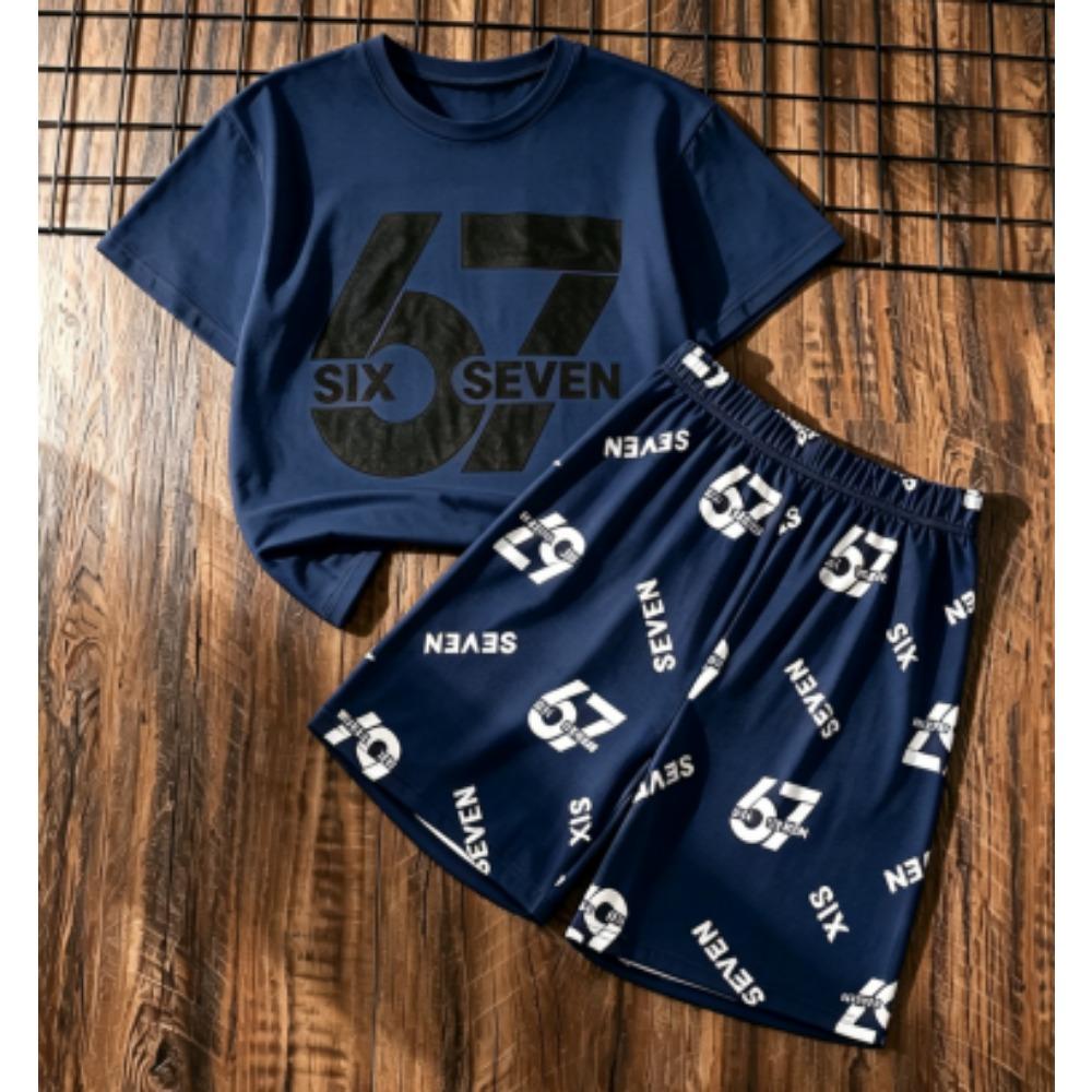 Мужской Комплект Six Seven 67 с Принтом Мужская Футболка и Шорты Комплект из 2 Предметов Летний Повседневный Уличный Мужские и Женские Комплекты с Футболками