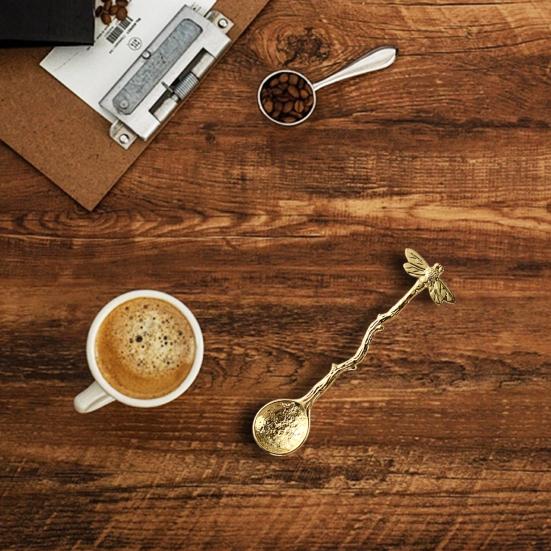 Кофейная ложка Термостойкость Длинная ручка Удобная ручка Нержавеющая Нескользящая Стрекоза Ретро Стиль Совок для десерта Кухонный гаджет