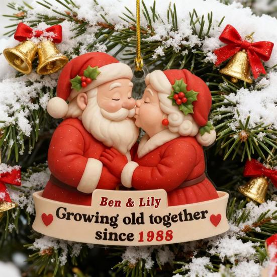 Подвеска на елку Стареем вместе с 2025 года Персонализированное акриловое рождественское украшение Декор пары Санта