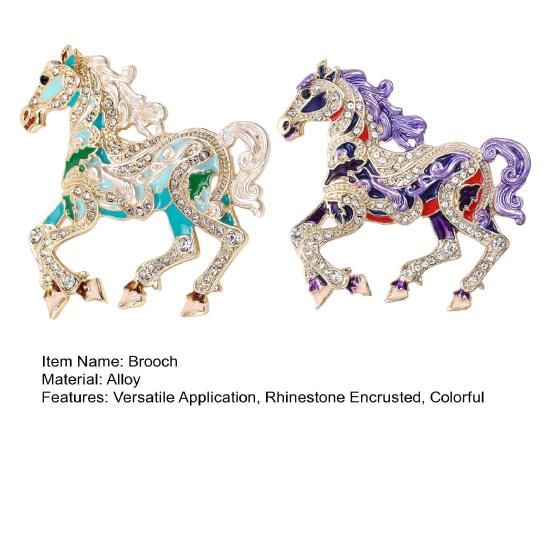 Colorful Horse Brooch Rhinestone Encrusted Alloy Horse Lapel Pin Animal Brooch Pin Outfit Accessory for Clothes Hats Bags Scarves