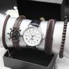 5pcs Set Men's Wristwatches Punk Bracelet Box Multifunctional Calendar Belt Men Watches for Outdoor Activities