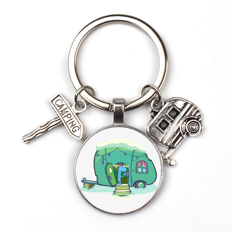 New Cute Camper Wagon Keychain I Love Camping Keychain Trailer Signpost Keychain Vacation Travel Memorial Gift