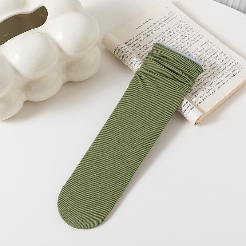 Женские белые носки до середины икры из ледяного шелка: Тонкий, Однотонный, Вельвет, Весна/Лето