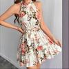 Женское летнее платье без рукавов с воротником-стойкой и цветочным принтом