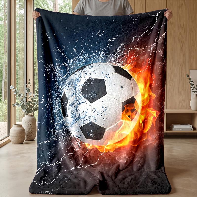 Soccer Ball with Fire and Lightning Theme blanket Lightweight Warm Flannel Blanket Decorative Throw Blanket for Home Decoration