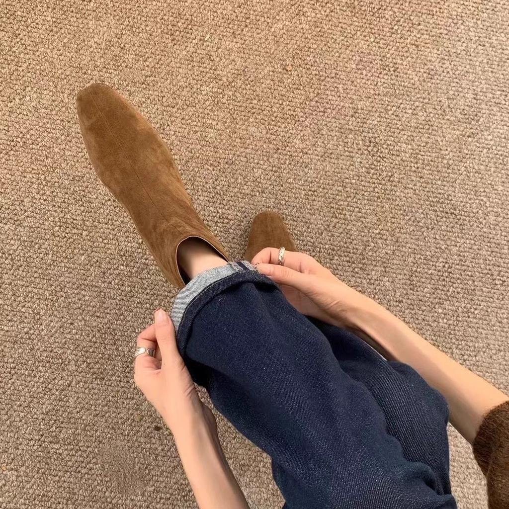 Винтажные замшевые женские эластичные облегающие полусапожки, повседневная обувь на низком каблуке, осенние женские туфли для вечеринок, современные ботильоны, новые