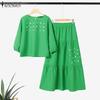 Women 3/4 Sleeve Blouse and Long Skirts Casual Two Piece Suit Sets